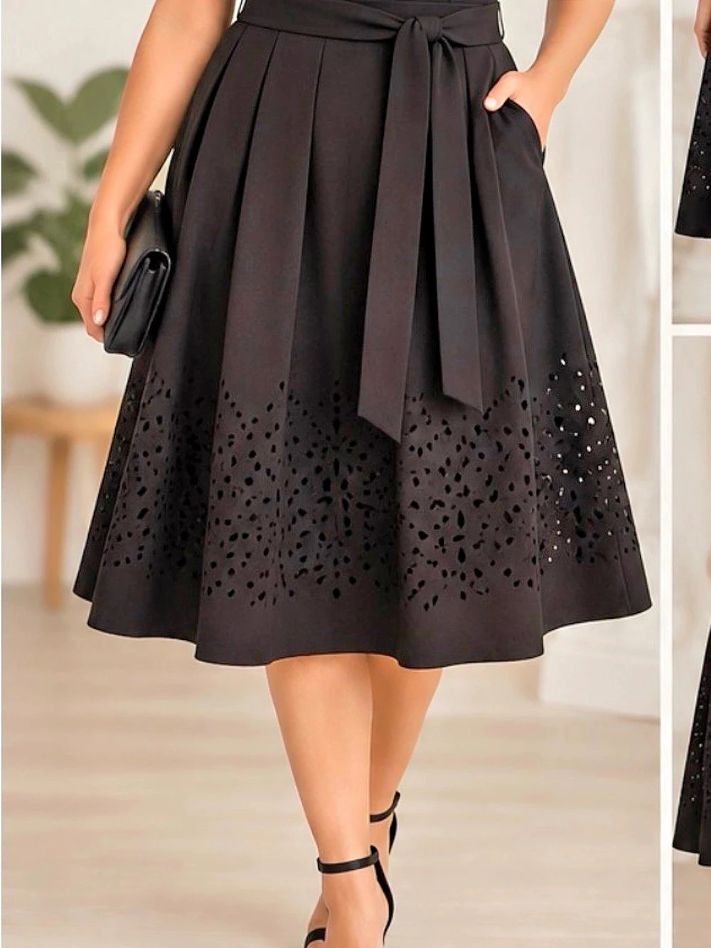 20” w Cleo Eyelet A-Line Skirt with Tie Waist Black Size 16 Like New